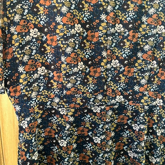 Madewell | Orchard Floral Flutter Sleeve Mini Dress | Navy, Brown, Size 14 - Picture 5 of 10